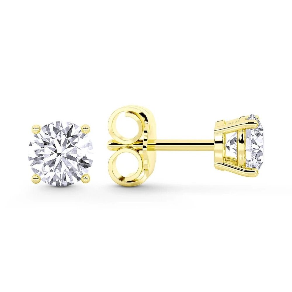 2.00ct Lab Grown Diamond Round Brilliant 4-Prong Stud Earrings in 14k Y Gold - Picture 2 of 6